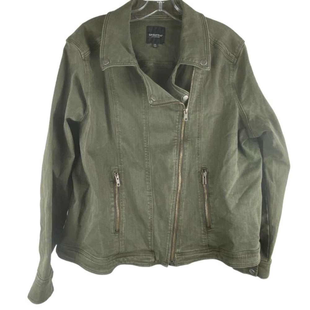 Liverpool Jeans Company Olive Green Moto-Style Jean Jacket